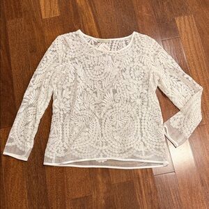 Joan Vass Ivory Embroidered Lace Blouse